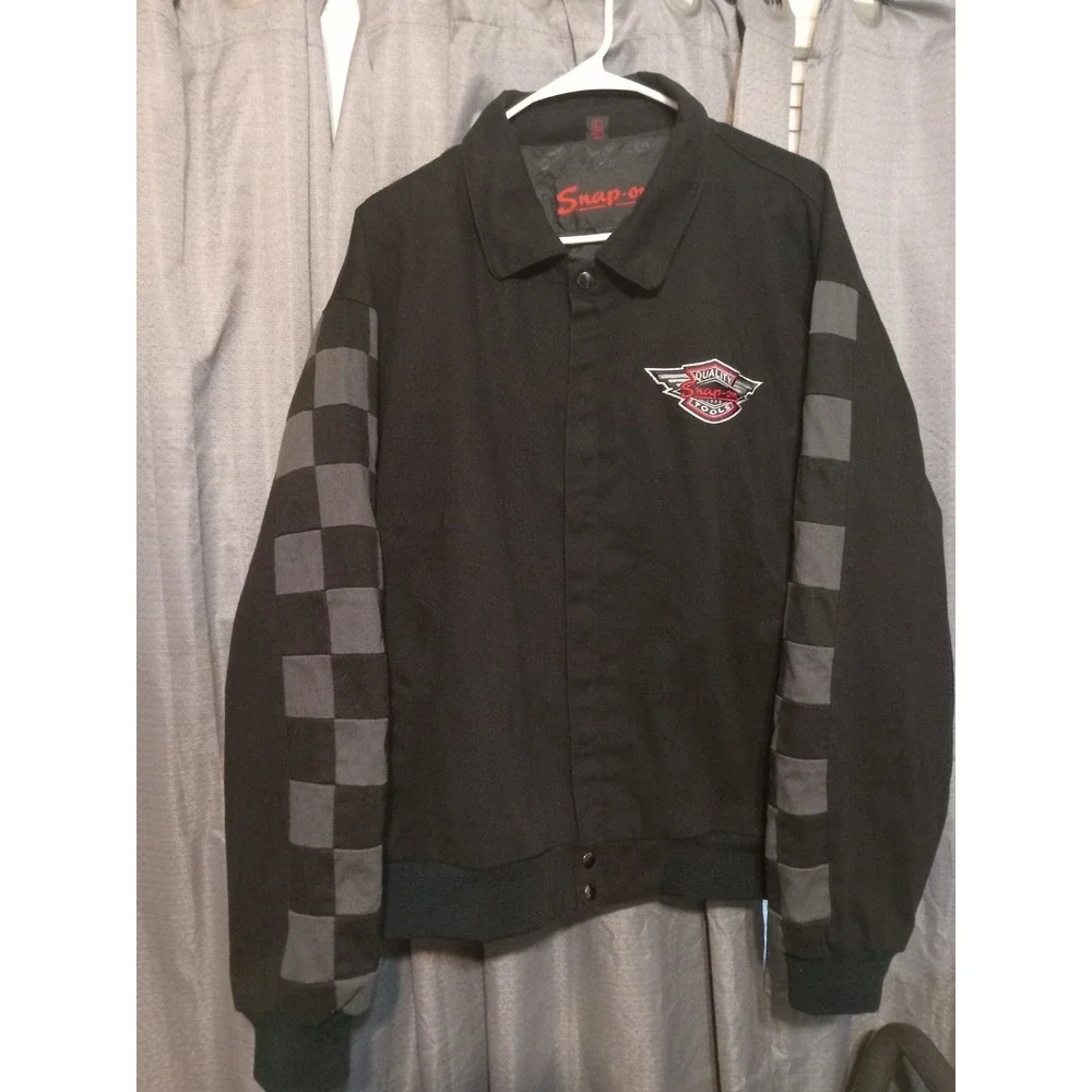 Snap On Tools Mens Mechanic Work Winter Jacket Black Checkered Sleeves Large